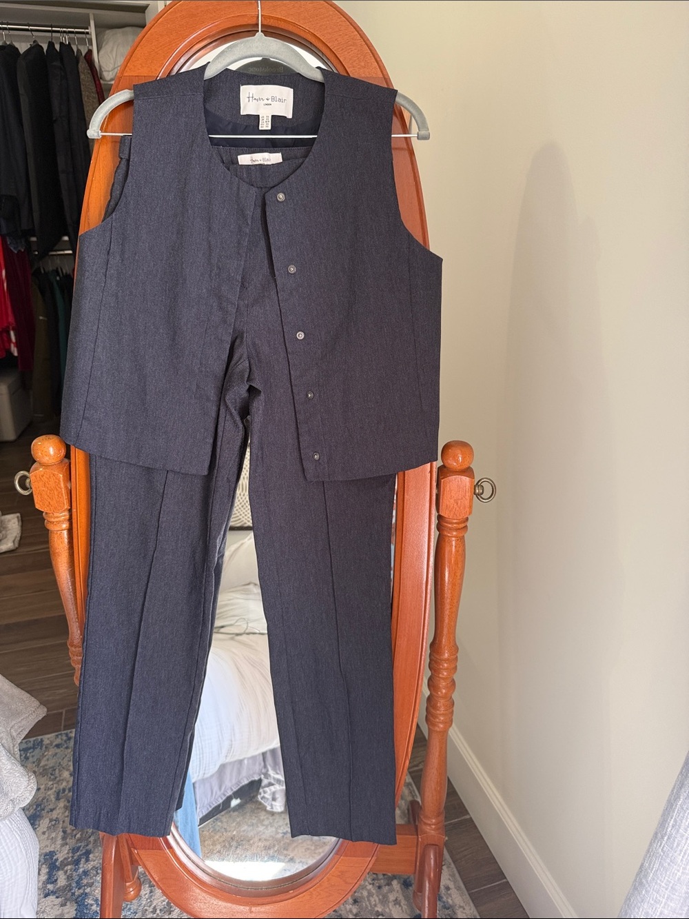 Haven + Blair Navy Sleeveless Vest and Straight-Leg Trousers Set